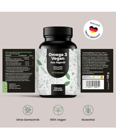 Omega 3 Vegan - 90 Capsules - 2000mg Seaweed Oil - 600mg DHA 300mg EPA - Omega 3 Vegan Made in Germany - Lab Tested - Buy Online on GoSupps.com