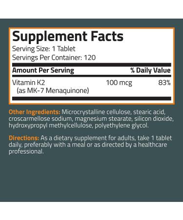 Bronson Vitamin K2 MK-7 100 MCG 1 Year Supply - Bone Support - Non-GMO - 120 Tablets - Buy Online on GoSupps.com