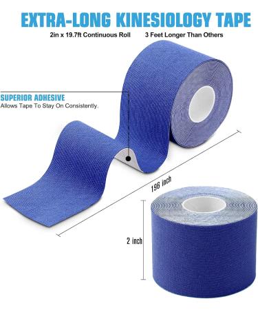 Kinesiology Tape (3 Rolls) - Waterproof Athletic Sports Tape for Pain Relief & Joint Support - 16.4 ft Kinetic Tape for Knees Shoulders Ankles Elbows - Navy Blue - Buy Online on GoSupps.com
