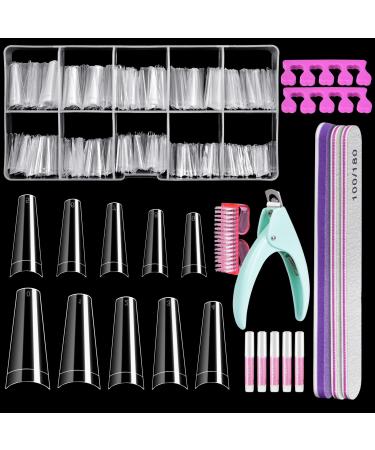 Clear Coffin Nails Tips Half Cover  IKOCO 500Pcs Nail Tips for Acrylic Nails Professional Ballerina False Nails with Glue  Nail Clipper  Nail File Buffer for DIY Fake Nails