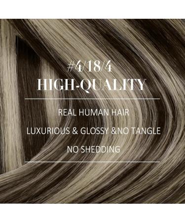 Youngsee Real Hair Extensions - Ombre Clip-In Balayage - Dark Brown to Ash Blonde - 35cm Human Hair - 120g (7 PCS) #4/18/4 - Buy Online on GoSupps.com