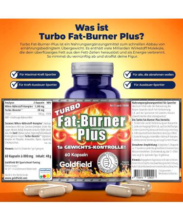 Goldfield Turbo Fat Burner Plus - Powerful Garcinia Cambogia Complex Appetite Suppressant & Slim Booster | 60 Capsules | International Shipping Available - Buy Online on GoSupps.com