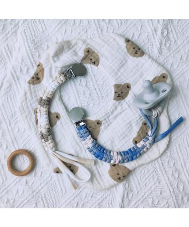 Yolnkos Pacifier Chain Set for Girls - Braided Dummy Clips & Fabric Holders (Coffee & Blue-Gray) - 2 Pieces - Perfect Baby Shower Gift - Buy Online on GoSupps.com
