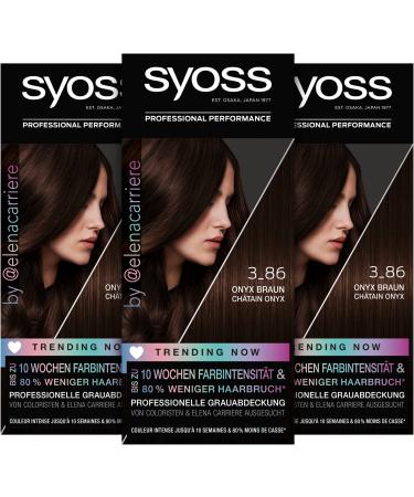 Syoss Color Coloration 3_86 Onyx Braun Trending Now Level 3 (3 x 115 ml) permanent coloring for up to 10 weeks of color intensity and 70 % less hair break* Onyx bride (3 Pack)
