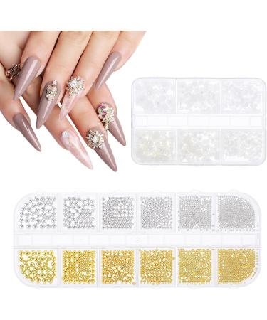 Yuxianlb Nail Art Charms - 2 Boxes of Flat Back Pearls Gold & Silver Nail Stones Perfect for Nail Designs - Buy Online on GoSupps.com