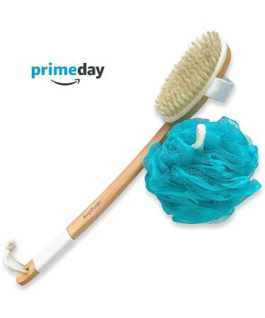 Reng ra Long Handled Curved Wooden Back Scrubber for Shower | Bath Brush for Men and Women with Bonus Mesh Scrubber - Buy Online on GoSupps.com