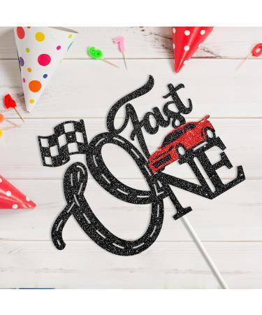 Tenhaisi Fast One Cake Topper Race Car Themed Cake Topper Baby Boy's 1st Birthday Cake Decoration Chequered Flag Themed Party Supplies - Buy Online on GoSupps.com