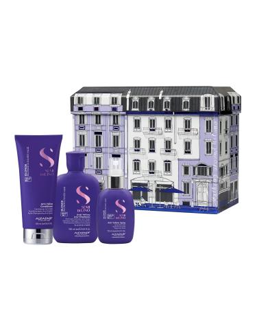Alfaparf Milano Semi di Lino Anti-Yellow Gift Set for Blonde Platinum and Silver Hair - Sulfate Free Shampoo Conditioner and Spray - Removes Yellow and Brassy Tones - Corrects Brassiness