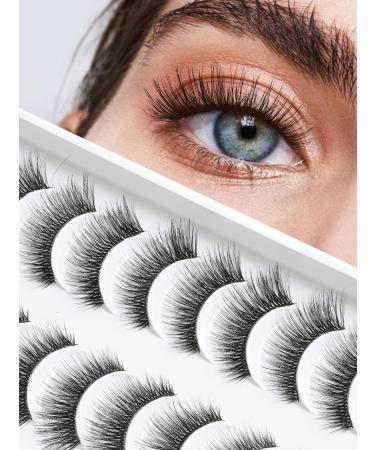 False Eyelashes Cat Eye Lashes Wispy 15mm Strip Eyelashes Thin Band Natural Lashes Fluffy Eyelashes Siligli Lashes Pack Fake Lashes 3D Volume Curly Eyelash 10 Pair S10 Chic Cat 5-15MM
