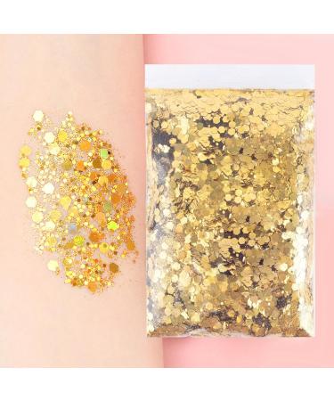50g Gold Glitter Powder Set - Coarse & Fine Flake for Nail Art Resin & Party Decor | 4 Sizes for Festivals & Masquerades - Buy Online on GoSupps.com
