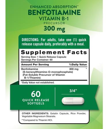 Nature's Truth Benfotiamine 300mg - 60 Count Non-GMO Gluten Free Supplement - Vitamin B1 Precursor - Buy Online on GoSupps.com