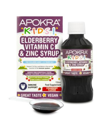 Elderberry berries syrup with acerola cherries vitamin C and zinc |Large bottle 150ml |Immune system booster for children |Vegan |150ml |Apocratic kids - Buy Online on GoSupps.com