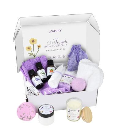Luxury 18pc Bath Gift Set | French Lavender Spa Basket for Men & Women | Handmade Relaxation Kit with Body Oils Lip Balm Candle & Bath Bombs - Buy Online on GoSupps.com