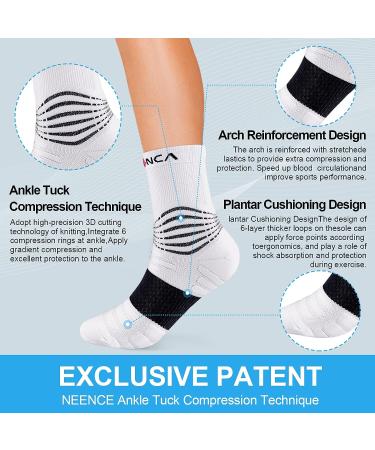 NEENCA Compression Ankle Socks 20-30 mmhg Medium White - Medical Grade for Injury Recovery, Pain Relief & Sports Protection - Buy Online on GoSupps.com