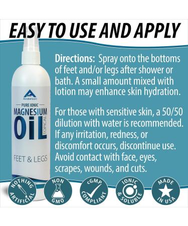 Magnesium Oil Spray for Feet and Legs | Big 12oz Bottle | Made in The USA | Topical Ionic Magnesium Chloride Lotion for Body Joints | Promotes Relaxation, Relief from Muscle Cramps | 12 Fl Oz (Pack of 1) - Buy Online on GoSupps.com