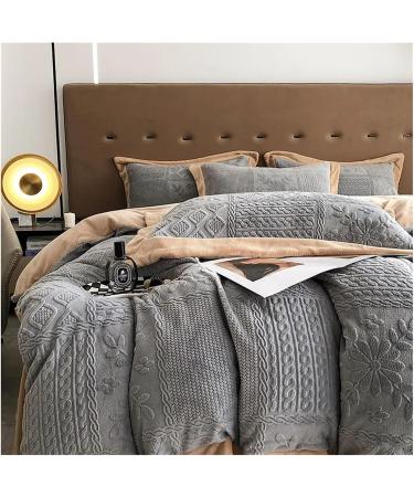 Gray Winter Soft Plush Warm Thickened Bedding Set 3D Sculpture Quilt Cover Bedspread Bed Sheet Pillowcase Soft (5 King) - Buy Online on GoSupps.com