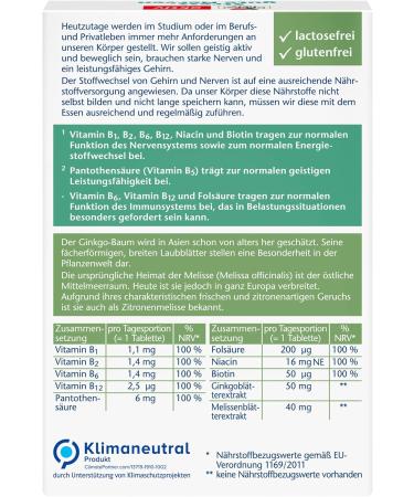 Doppelherz Stress - Good Nerves Support with Vitamins B1 & B5 Lemon Balm Extract & Ginkgo Biloba - 30 Mini Tablets for Natural Calm and Relaxation - Buy Online on GoSupps.com