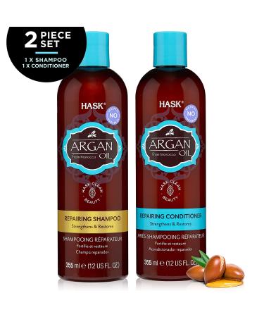 HASK Argan Oil Repairing Shampoo & Conditioner Set - Color Safe, Gluten-Free, Sulfate-Free, Paraben-Free, Cruelty-Free - Buy Online on GoSupps.com