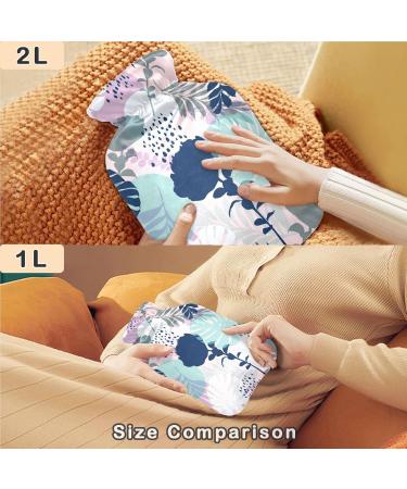 NAANLE Tropical Palm Leaves Hot Water Bottle with Cover - 2L Heat Bottle for Back Pain Relief & Warm Therapy | Ideal Hand & Foot Warmer - Buy Online on GoSupps.com