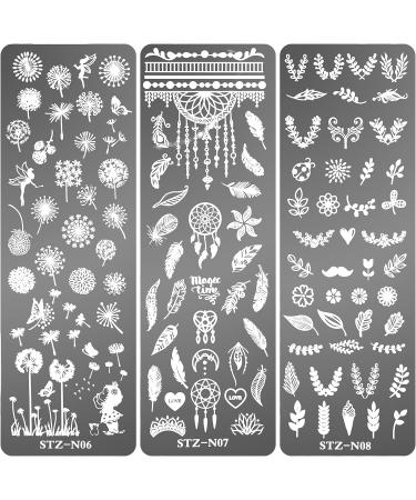 6Pcs Nail Art Stamping Plates Set Floral, Leaf, Butterflies, Feathers Designs for Women's Manicure - MWOOT Nail Stencils for Image Stamp Templates - Buy Online on GoSupps.com