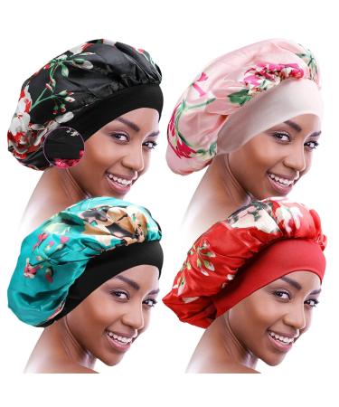 4-Piece Satin Sleeping Hat Set for Women | Silk Bonnet & Shower Cap | Hair Care Turbans in Green Red Pink & Black - Buy Online on GoSupps.com