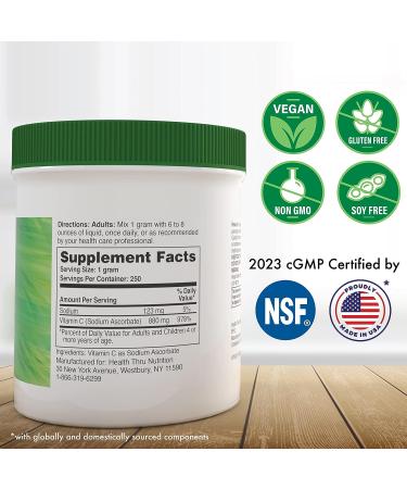 Health Thru Nutrition Sodium Ascorbate Vitamin-C Powder 250g - Non-Acidic Antioxidant Support - Buy Online on GoSupps.com