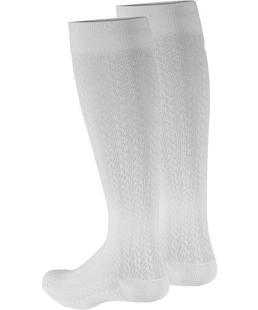 Truform Compression Socks 15-20 mmHg Women's Dress Knee High - Large, White Cable Knit - Buy Online on GoSupps.com
