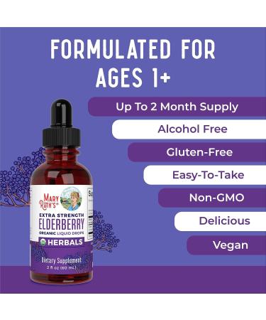 MaryRuth Organics Elderberry Syrup Extra Strength USDA Organic Elderberry Sugar Free Adults & Kids Immune Support Supplement for Ages 1+ Clean Label Project Verified Vegan Gluten Free 2 Fl Oz 1 Fl Oz (Pack of 1) - Buy Online on GoSupps.com