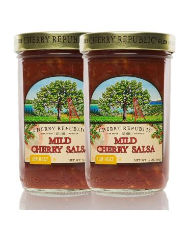 Cherry Republic Mild Cherry Salsa - Chunky Sweet & Low Heat Flavor Sauce (TWO x 16 Oz Jars) Mild Cherry 1 Pound (Pack of 2)