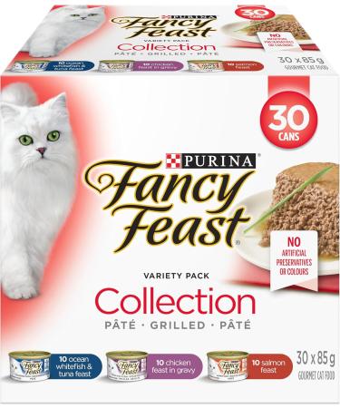 Fancy Feast Wet Cat Food Collection Variety Pack 3 Flavours - 85 g Can (30 Pack) & Medleys Wet Cat Food Pate Collection Variety Pack 3 Flavours - 85 g Can (12 Pack) - Buy Online on GoSupps.com