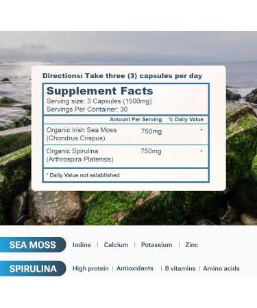 Belmonia Organic Sea Moss Spirulina 90 Capsules Organic Sea Moss Spirulina Supplement Immune Support Endurance & Microingredients Source Vegan Capsules for Men & Women - Buy Online on GoSupps.com