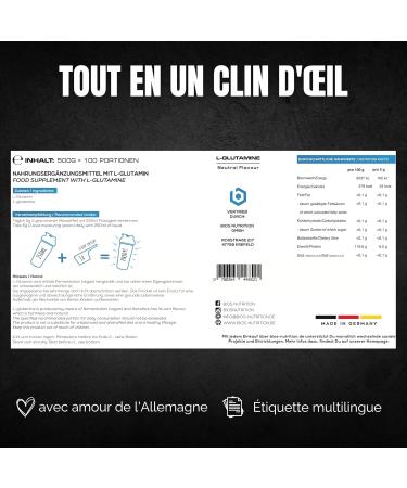 L-Glutamine Powder 500 g Pure L-Glutamine Neutral Flavor Vegan Highly Dosed No Additives BIOS Nutrition (Made in Germany) - Buy Online on GoSupps.com