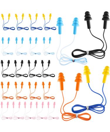 30 Pairs or 60 Pairs Corded Silicone Waterproof Ear Plugs with Cords for Sleeping Snoring Swimming Shooting Reusable Noise Cancelling and Hearing Protection (30)