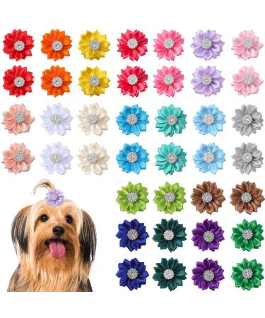 40 Pcs Flower Dogs Hair Bows with French Barrette Hair Clips Puppy Grooming Hair Accessories Dog Hair Clips Puppy Hair Bows for Small Dogs Girl Pet Cat Birthday Party Dog Hair Flower Topknot 20 Colors