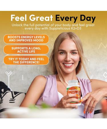 Supplelicious K2 + D3 with Calcium Bone & Heart Health Supplement Immune Support 200mg per Serving 60 Capsules Non-GMO Gluten-Free Made in USA - Buy Online on GoSupps.com