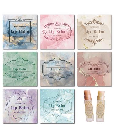 CRASPIRE CRASPIRE 80 Pcs Lip Balm Stickers 8 Styles Lip Balm Stickers Homemade Lip Balm Stickers Waterproof Square Pattern Lip Balm Stickers Lip Balm Containers