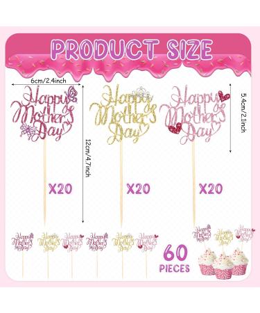 Spakon 60 Pcs Happy Mothers Day Cupcake Toppers Glitter Cake Toppers Cupcake Stickers Love You Mom Heart Mother Happy Birthday Party Supplies Icing Decorations (Stylish Style) - Buy Online on GoSupps.com