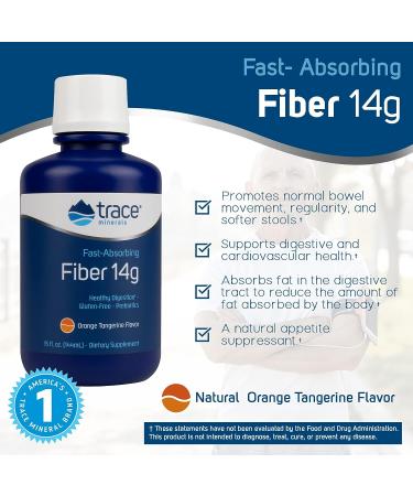 Trace Minerals Fast Absorbing Fiber Liquid Supplement 14g | Prebiotics for Healthy Digestion | Gluten Free Orange Tangerine 15 oz - Buy Online on GoSupps.com