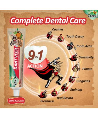 Zandu Dantveer 100G - Advanced Ayurvedic Toothpaste with Irimedadi Oil | Fights 9 Dental Problems | Scientifically Proven Oral Care - Buy Online on GoSupps.com