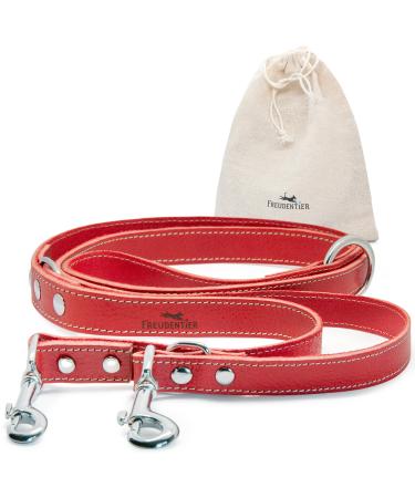 Freudiertier dog leash leather in Spicy Red adjustable guide leash robust & stylish Amstelpark collection - Made in Holland (red 25mm wide) 25mm wide red