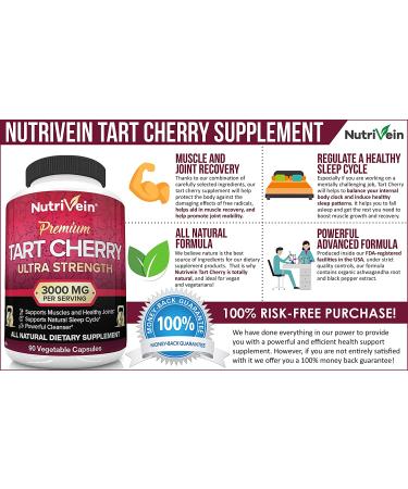 Nutrivein Tart Cherry Ultra Strength 3000mg - 90 Vegan Capsules | Premium Antioxidant & Joint Support - Buy Online on GoSupps.com