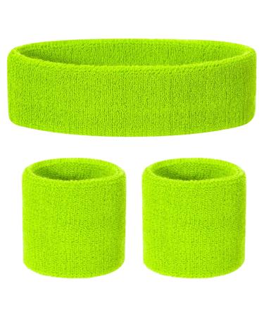 ONUPGO Kids Sweatbands Toddler Headband Wristband Set - Athletic Cotton Baby Sweat Band for Kids Youth Baby (1 Headband + 2 Wristbands) Neon Green