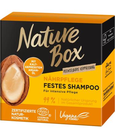 Nature Box Nourishing Firm Shampoo (85g), Solid Hair Care Shampoo with Cold-Pressed Argan Oil for Intensive Care, Recyclable Packaging