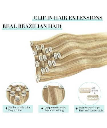 Doores Real Hair Clip-In Extensions - 55cm (22 inch) with Dirty Blonde Highlights - 7 Pieces 120g Remy Quality - Perfect for Stunning Transformations - Buy Online on GoSupps.com