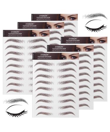 Sibba 4D Hair-Like Eyebrow Tattoos Stickers 6 Sheets Brown Waterproof Temporary Brow Colors Transfers Sticker Peel Off for Eye Makeup Supplies Grooming Shaping Women Girls