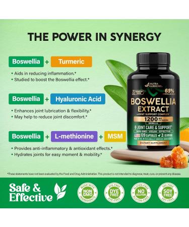 Boswellia 1200mg - Boswellia Extract | Turmeric | Hyaluronic Acid | MSM | Same - Joint Health & Comfort - Boswellia Serrata | 65% Boswellic Acid - for Men & Women - Made in USA - 120 Capsules 120 Count (Pack of 1) - Buy Online on GoSupps.com