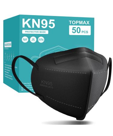 TOPMAX KN95 Face Masks 50 Pack 5-Ply Breathable Filter Efficiency95% Protective Cup Dust Disposable Masks Against PM2.5 Black Adult 50-pack Black