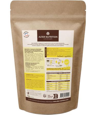 ALTER NUTRITION - Whey Organic Protein - Vanilla - Mass Gain - Recovery - BCAA - Organic Cow Milk - No Added Sugars - Made in France - 19g Protein Per Scoop - Bag of 1kg - Buy Online on GoSupps.com