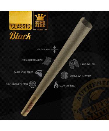 RAW Black Cones King Size 100 Pack - Natural Pre Rolled Rolling Papers with Tips & Packing Tubes | Slow Burning & Extra Fine for Thin, Translucent Paper | 100 Count - Buy Online on GoSupps.com