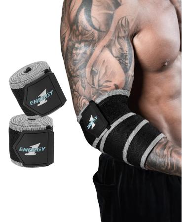 kcross Elbow Wraps for Weightlifting 47" Strengthening support Elbow Sleeve Weightlifting (1 Pair) for Powerlifting Bench Press Gym Workout (Gray)